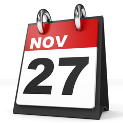 Calendar on white background. 27 November.