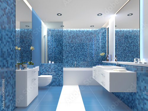 Modernes Bad Badezimmer Mit Farbigen Fliesen Blau Weiss Wall Mural |  Wallpaper Murals-deepvalley
