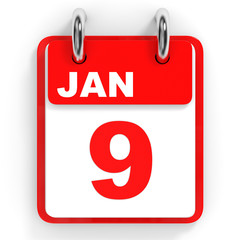 Calendar on white background. 9 January.
