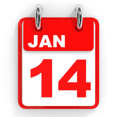 Calendar on white background. 14 January.