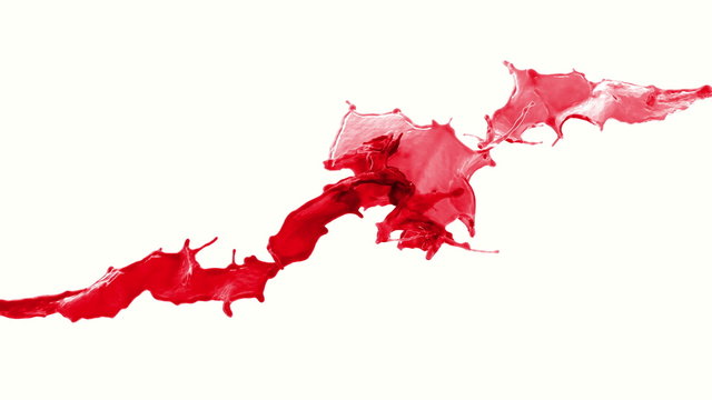 4k two blood, wine or red paint throws colliding in slow motion forming beautiful high-detailed liquid splash isolated on white with alpha (uhd 3840x2160, ultra high definition, 1920x1080, 1080p)