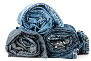 Stack of rolled jeans