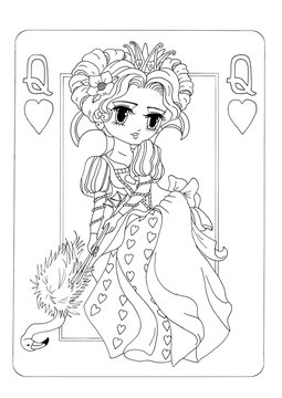 Coloring Page The Queen Of Hearts Stock Illustration Adobe Stock