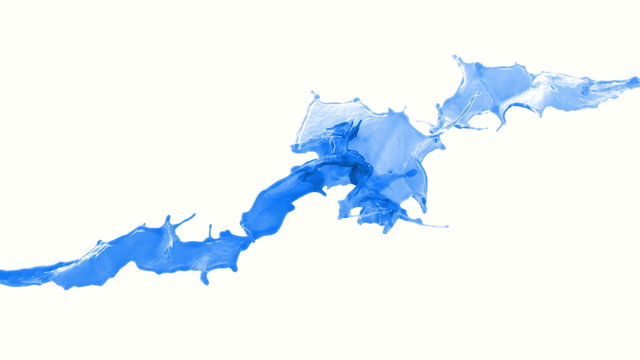 4k two blue paint throws colliding in slow motion forming beautiful high-detailed liquid splash isolated on white with alpha (uhd 3840x2160, ultra high definition, 1920x1080, 1080p)