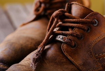 Detail of laces on leather shoes