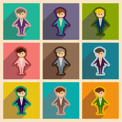Fototapeta premium Set of flat web icons with long shadow groom