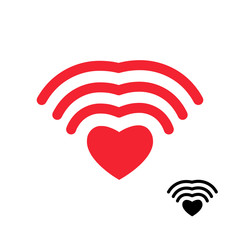 Wifi and heart. Wireless transmission of love Wi fi. Remote acce