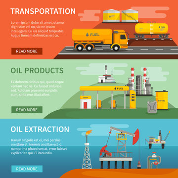 Banners Set Oil Petrol Industry