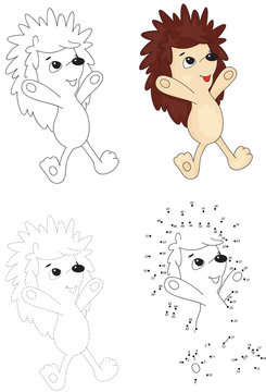 Cartoon hedgehog jumping. Dot to dot game for kids