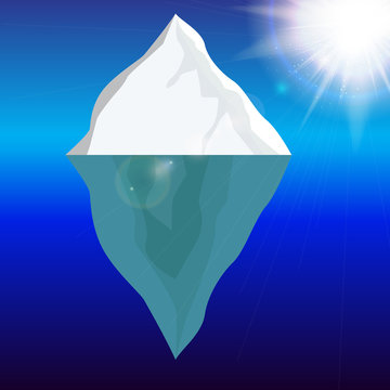Cold Iceberg in Ocean Under Sun Shine. Vector Illustration.