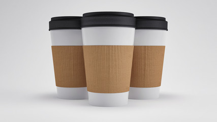 Blank Coffee Cups Isolated (3D Professional Render)