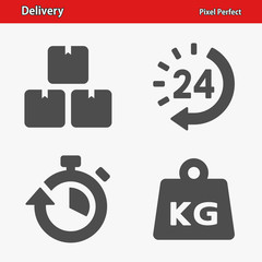 Delivery Icons. Professional, pixel perfect icons optimized for both large and small resolutions. EPS 8 format.