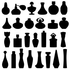 The silhouettes bottles of perfume on a white background. - Illustration