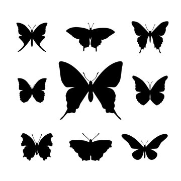 Set of black simple butterfly shapes - Illustration