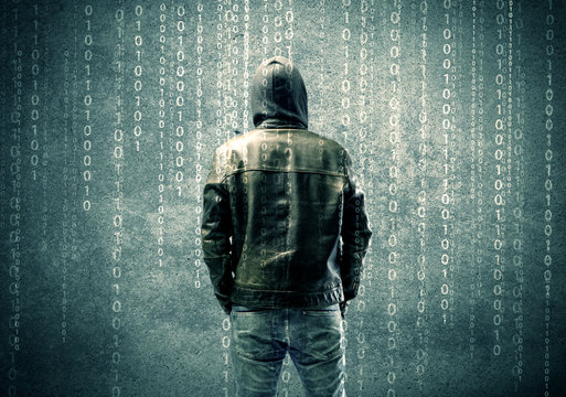 Angry mysterious hacker with numbers