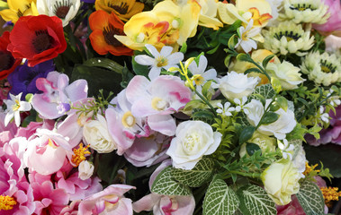 Bouquet or cluster of colorful spring flowers