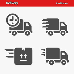 Delivery Icons. Professional, pixel perfect icons optimized for both large and small resolutions. EPS 8 format.