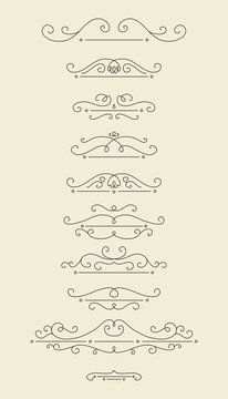 Vector Design Elements Set. Linear Style Divider For Page Decor.