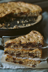 Skillet cookies - skillet baked chocolate chip cookie, selective focus