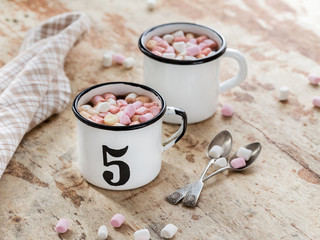 Hot chocolate in tin mug
