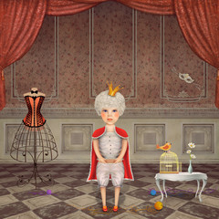 Illustration of a cute  king in  a vintage  room