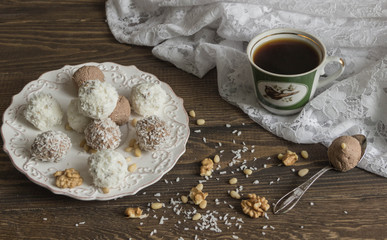 candy cottage cheese and coconut and cocoa with nuts