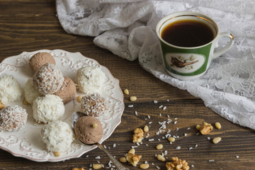candy cottage cheese and coconut and cocoa with nuts