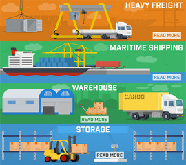 Warehouse and logistics banner set. 