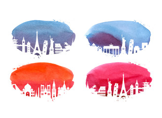 journey. historic buildings of the world. vector illustration