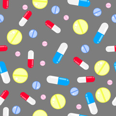 Medicine pills seamless vector pattern. Pills, drugs and vitamins.