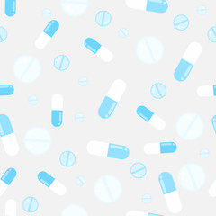 Medicine pills seamless vector pattern. Pills, drugs and vitamins.