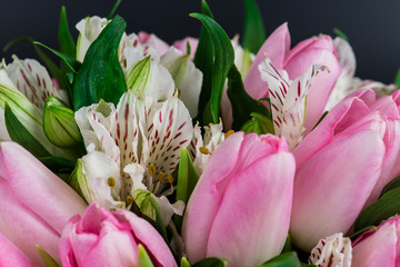 close-up of a Sweet tender spring bouquet  bridal bouquet of tul