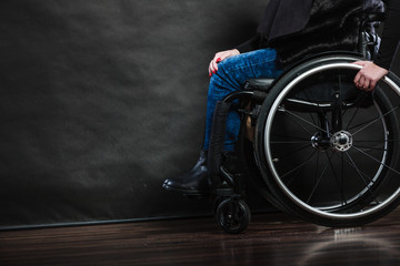 Woman invalid girl sitting on wheelchair