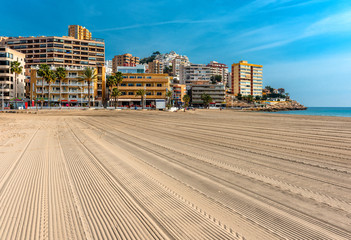 Empty beach of Finestrat in Benidorm. Alicante, Spain