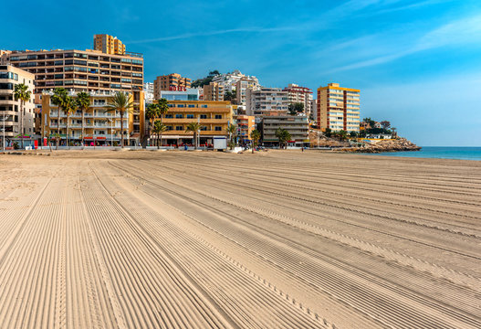 Empty beach of Finestrat in Benidorm. Alicante, Spain