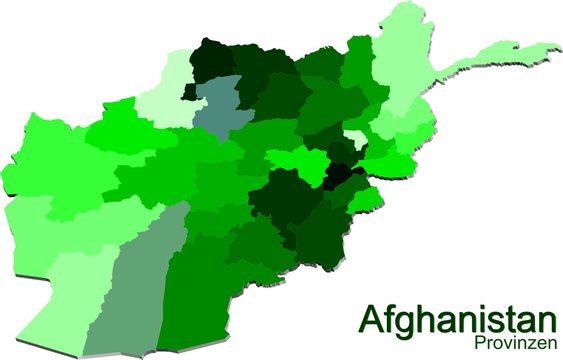 A Map of Afghanistan and provinces in Green