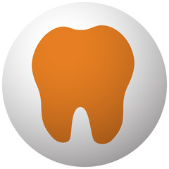 Orange Tooth icon on sphere isolated on white background