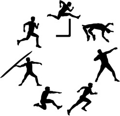 Heptathlete silhouette in a circle