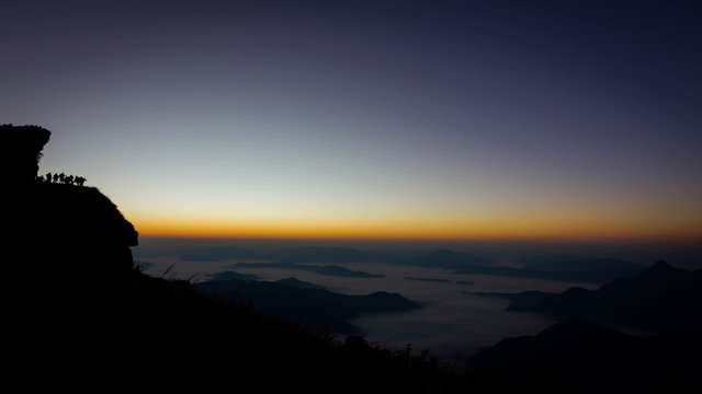 Timelapse of sunrise on the morning mist at Phu Chee Fah,Chiangrai,Thailand. PAL 25 fps,