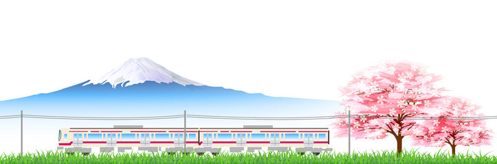 富士山　桜　電車　背景