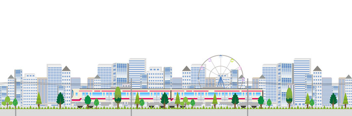 電車　都会　風景　背景