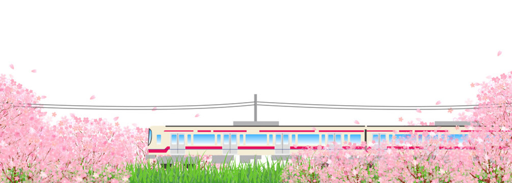桜　電車　風景　背景