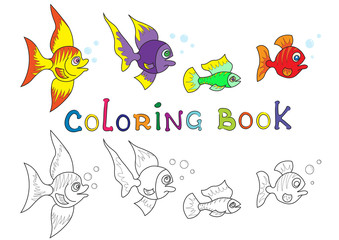 Illustration of tropical small fishes for chidren book