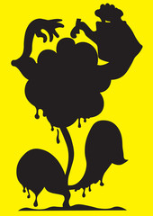 Illustration of an abstract silhouette flower which waters itsel