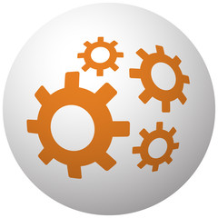 Orange Process icon on sphere isolated on white background