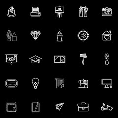 Art and creation line icons on black background