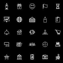 Business start up line icons on black background