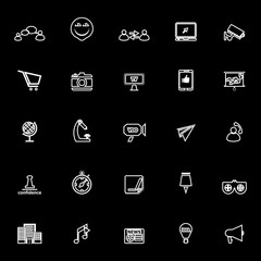Media marketing line icons on black background
