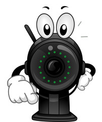 Mascot Surveillance Camera Pointing Finger