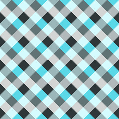 Seamless geometric checked pattern. Diagonal square, woven line background. Patchwork, rhombus, staggered texture. Gray, blue colors. Winter theme. Vector